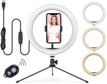 8/10/12Inch Usb Led Ring Licht Dimbare Vullen Licht 2-In-1Mobile Telefoon Houder En Zelfontspanner lamp Met Verstelbare Statief 02 128led 10duim