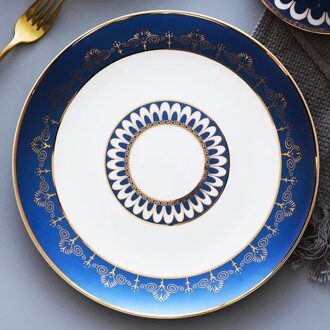 8/10 Inch Luxe Gold Inlay Blauw Roze Keramische Diner Borden Dessertbord Taart Schotel Servies Set