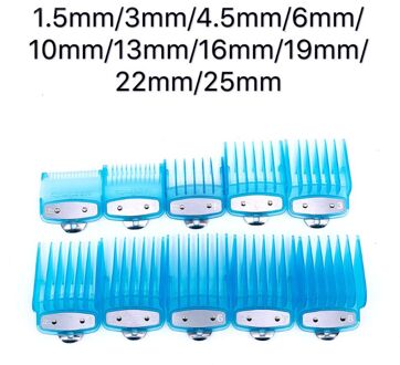 8/10Pcs Kapperszaak Styling Gids Kam Set Transparante Tondeuse Limiet Kam 1.5/3/4.5/6/10/13/16/19/22/25Mm Sets Blauw