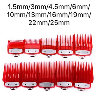 8/10Pcs Kapperszaak Styling Gids Kam Set Transparante Tondeuse Limiet Kam 1.5/3/4.5/6/10/13/16/19/22/25Mm Sets Rood