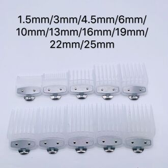 8/10Pcs Kapperszaak Styling Gids Kam Set Transparante Tondeuse Limiet Kam 1.5/3/4.5/6/10/13/16/19/22/25Mm Sets wit