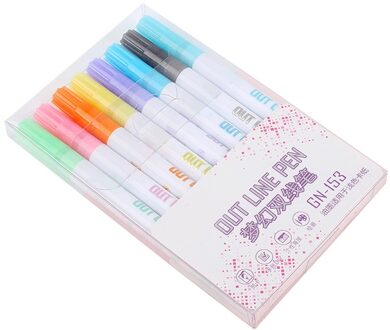 8/12 Kleur Card Schrijven Tekening Dubbele Lijn Overzicht Pen 2-Lijn Kleur Pen Set Voor Kinderen LHB99 1.0MM 8stk