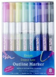8/12 Kleuren Dubbele Lijn Pen Overzicht Metallic Markers Shimmer Verf Pennen Set Kids Volwassenen Tekening Art Handtekening Coloring Journal