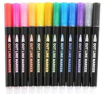 8/12Pcs Overzicht Marker Pen Dubbele Lijn Highlighter Pen Tekening Schilderen Doodling Voor Student School Kantoorbenodigdheden Briefpapier