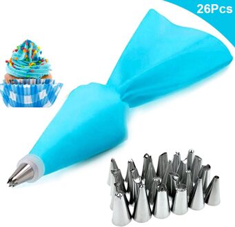 8/26Pcs Herbruikbare Icing Piping Nozzles Set Spuitzak Cake Decorating Gereedschap Set Roestvrijstalen Keuken Gadgets Fondant decor 26stk--blauw