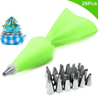 8/26Pcs Herbruikbare Icing Piping Nozzles Set Spuitzak Cake Decorating Gereedschap Set Roestvrijstalen Keuken Gadgets Fondant decor 26stk--groen
