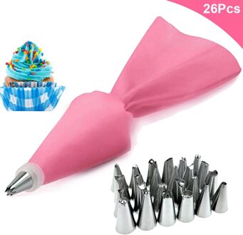 8/26Pcs Herbruikbare Icing Piping Nozzles Set Spuitzak Cake Decorating Gereedschap Set Roestvrijstalen Keuken Gadgets Fondant decor 26stk--roze