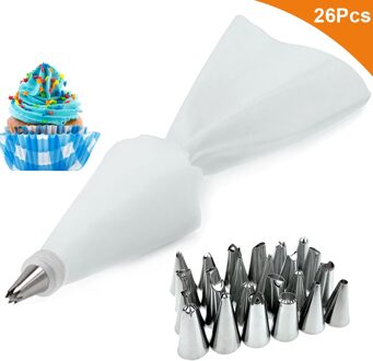 8/26Pcs Herbruikbare Icing Piping Nozzles Set Spuitzak Cake Decorating Gereedschap Set Roestvrijstalen Keuken Gadgets Fondant decor 26stk--wit