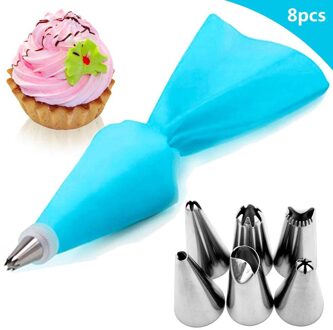 8/26Pcs Herbruikbare Icing Piping Nozzles Set Spuitzak Cake Decorating Gereedschap Set Roestvrijstalen Keuken Gadgets Fondant decor 8stk--blauw