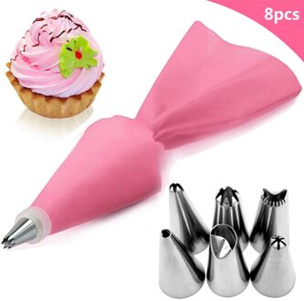 8/26Pcs Herbruikbare Icing Piping Nozzles Set Spuitzak Cake Decorating Gereedschap Set Roestvrijstalen Keuken Gadgets Fondant decor 8stk--roze