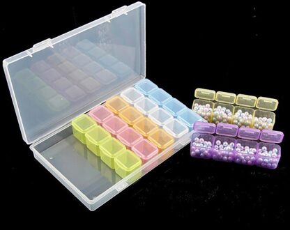 8-28-56-64pcs Kleine Rooster Verstelbare Transparante Plastic Opbergdoos Voor Diamant Mozaïek Gereedschapskist Speciale Vormige Bead Organizer 28stk kleur doos