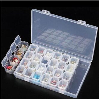 8-28-56-64pcs Kleine Rooster Verstelbare Transparante Plastic Opbergdoos Voor Diamant Mozaïek Gereedschapskist Speciale Vormige Bead Organizer 28stk wit doos
