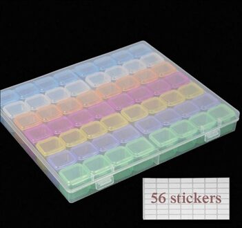 8-28-56-64pcs Kleine Rooster Verstelbare Transparante Plastic Opbergdoos Voor Diamant Mozaïek Gereedschapskist Speciale Vormige Bead Organizer 56stk kleur doos