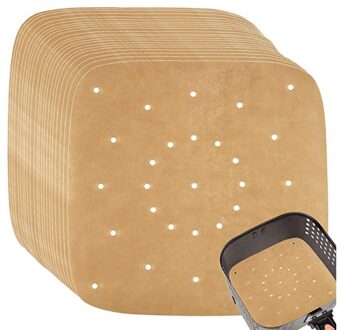8.5 Inch Air Friteuse Perkament Papers,Pack Van 150 Vierkante Geperforeerde Perkament Liner Bamboe Stoomboot Papers Ongebleekt Kleur
