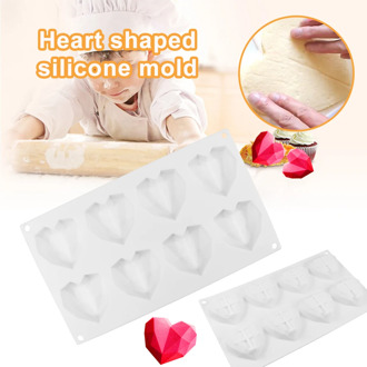 8-Cavity Diamond Love Heart-Shaped Silicone Molds for Sponge Cakes Mousse Chocolate Dessert Bakeware Pastry Mould