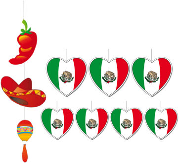 8-delige hou van Mexico versiering set hartjes van 14 cm en 28 cm
