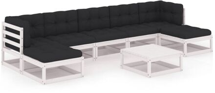 8-delige Loungeset met kussens massief grenenhout wit