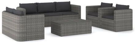 8-delige Loungeset met kussens poly rattan grijs