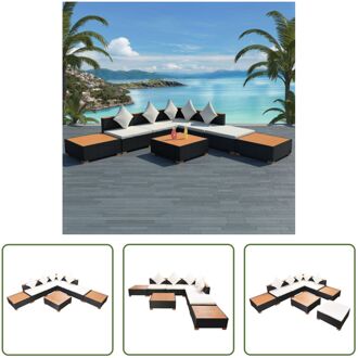 8-delige Loungeset met kussens poly rattan zwart - Tuinset