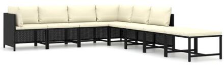 8-delige Loungeset met kussens poly rattan zwart