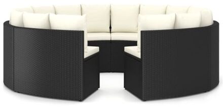 8-delige Loungeset met kussens poly rattan zwart