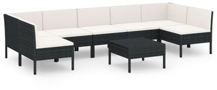 8-delige Loungeset met kussens poly rattan zwart