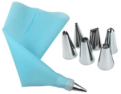 8 Delige Set Taart Tools 6 Rvs Nozzles En Siliconen Eva Spuitzak Converter blauw Pastry Kit