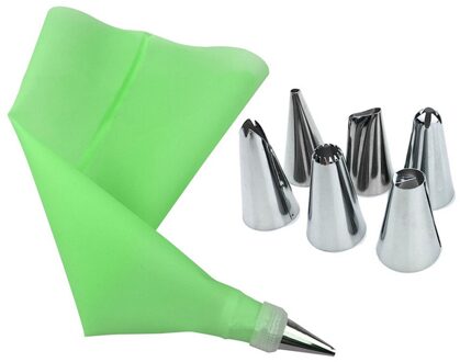 8 Delige Set Taart Tools 6 Rvs Nozzles En Siliconen Eva Spuitzak Converter groen Pastry Kit