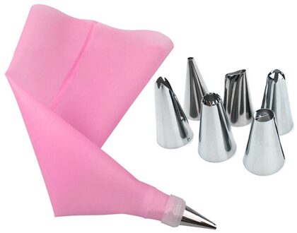 8 Delige Set Taart Tools 6 Rvs Nozzles En Siliconen Eva Spuitzak Converter roze Pastry Kit