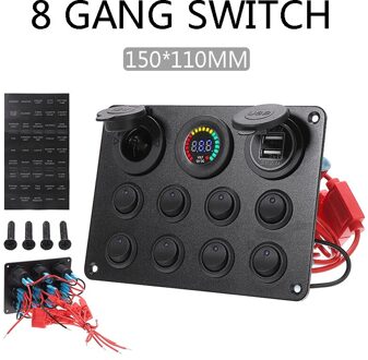 8 Gang Marine Boot Led Stroomonderbreker Schakelaar Paneel Met Digitale Voltmeter Dual Usb-poort Voor Auto Boot Rv truck