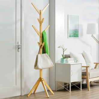 8 Hooks Solid Wood Hanger Floor Standing Coat Racks Home Furniture Storage Clothes Hanging Wooden Hanger Bedroom Drying Rack