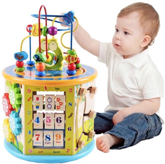 8 in 1 Baby Busy Board Montessori Toy for Children Early Education Wooden Cube Center Toys Cognitive Color Kids Develop Gift