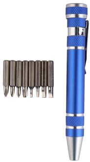 8 In1 Multifunctionele Mini Aluminium Precision Pen Schroevendraaier Schroevendraaier Set Reparatie Tools Kit Mobiele Telefoon Hand Tool blauw