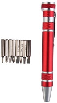 8 In1 Multifunctionele Mini Aluminium Precision Pen Schroevendraaier Schroevendraaier Set Reparatie Tools Kit Mobiele Telefoon Hand Tool rood