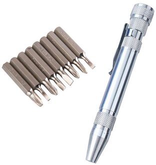 8 In1 Multifunctionele Mini Aluminium Precision Pen Schroevendraaier Schroevendraaier Set Reparatie Tools Kit Mobiele Telefoon Hand Tool zilver