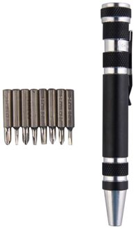 8 In1 Multifunctionele Mini Aluminium Precision Pen Schroevendraaier Schroevendraaier Set Reparatie Tools Kit Mobiele Telefoon Hand Tool zwart