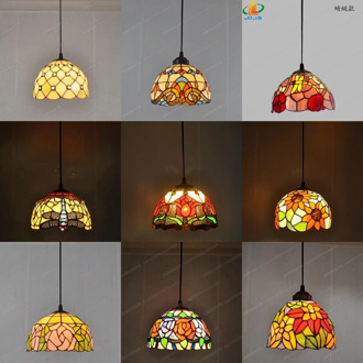 8 inch American stained glass chandelier Tiffany style restaurant sink bay window lighting European antique porch balcony light