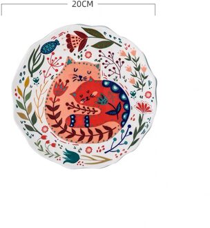 8-Inch Cartoon Handgeschilderde Kat Bloem Plaat Ronde Geglazuurde Dessert Ontbijt Diner Lade Magnetron Huishouden Keuken Servies F