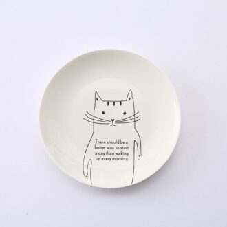 8 Inch Dier Creatieve Ronde Keramische Plaat Dessert Steak Brood Snacks Lade Kinderen Servies Cartoon Diner Platen Servies kat