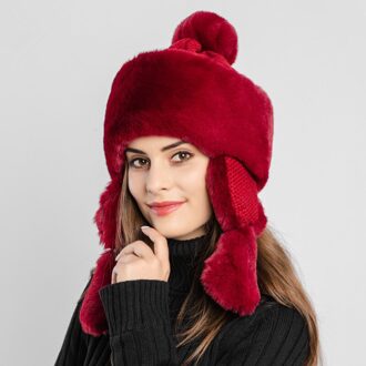 8 Kleuren Creatieve Mode Met Oorbeschermer Vrouwen Winddicht Konijnenbont Warm Caps Bomber Hoeden Winter Outdoor Lady Ski wijn rood