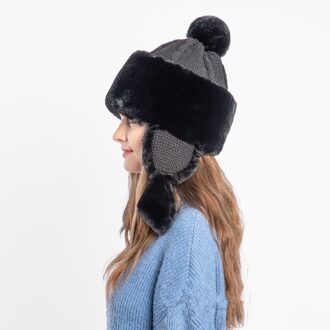 8 Kleuren Creatieve Mode Met Oorbeschermer Vrouwen Winddicht Konijnenbont Warm Caps Bomber Hoeden Winter Outdoor Lady Ski zwart