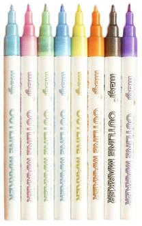 8 Kleuren/Doos Card Schrijven Tekening Marker Markeerstift Briefpapier Dubbele-Lijn Overzicht Pen Art Handtekening School Kantoor levert