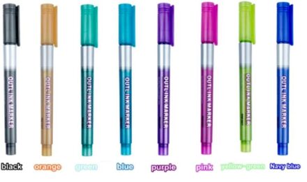 8 Kleuren Metallic Glitter Kleurrijke Kleur Schets Marker Kawaii Art Marker Dubbele Lijn Pen Voor School Tekening Art Supplies Pen