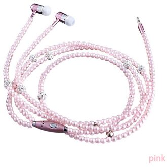 8 Kleuren Roze Meisje Parel Ketting Wired Oortelefoon Met Microfoon Oordopjes Anti-Skid Bedrade Headset Voor Xiaomi Huawei Samsung