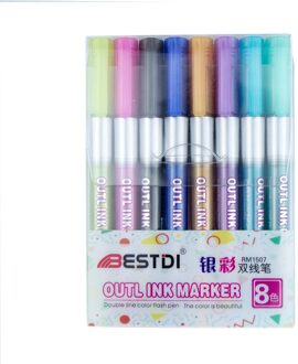 8 Kleuren/Set Metallic Dubbele Lijnen Art Markers Acryl Out Lijn Pen Briefpapier Art Tekening Pennen Scrapbooking Door Kevin & Sasa Ambachten 8 kleuren Glitter
