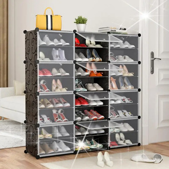 8 Level 24 Grid Shoes Box Transparent Drawer Case Plastic Shoe Boxes Stackable Box Shoe Organizer Shoebox Storage Shoe Rack HWC