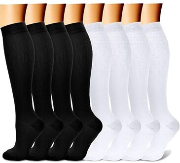 8 Paar Compressie Sokken Voor Vrouwen & Mannen Zwart Wit Sport Circulatie 15-20 Mmhg Beste Ondersteuning Athletic hardlopen Fietsen 4zwart 4wit / S-M