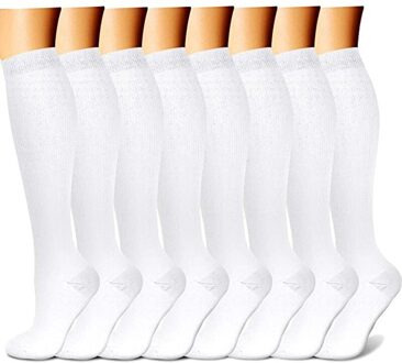 8 Paar Compressie Sokken Voor Vrouwen & Mannen Zwart Wit Sport Circulatie 15-20 Mmhg Beste Ondersteuning Athletic hardlopen Fietsen 8paar- wit / L-XL