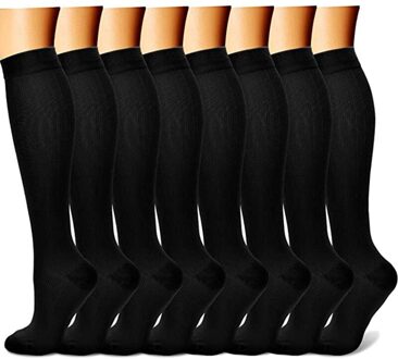 8 Paar Compressie Sokken Voor Vrouwen & Mannen Zwart Wit Sport Circulatie 15-20 Mmhg Beste Ondersteuning Athletic hardlopen Fietsen 8paar- zwart / L-XL