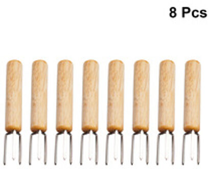 8 Pcs Bbq Maïs Vorken Houten Handvat Grillen Vork Draagbare Corn Houder Barbecue Benodigdheden